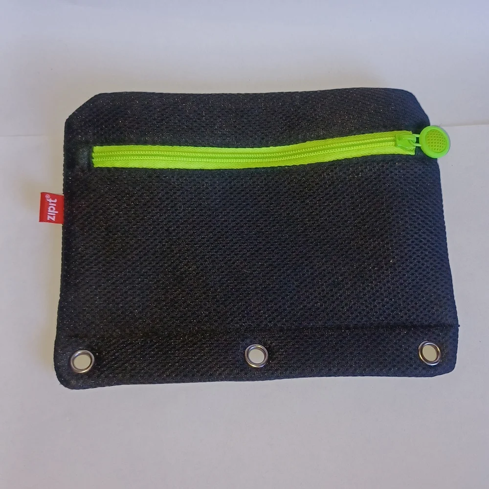 Zipit travel pouch, pencil bag, pencil pouch black with neon green zipper
